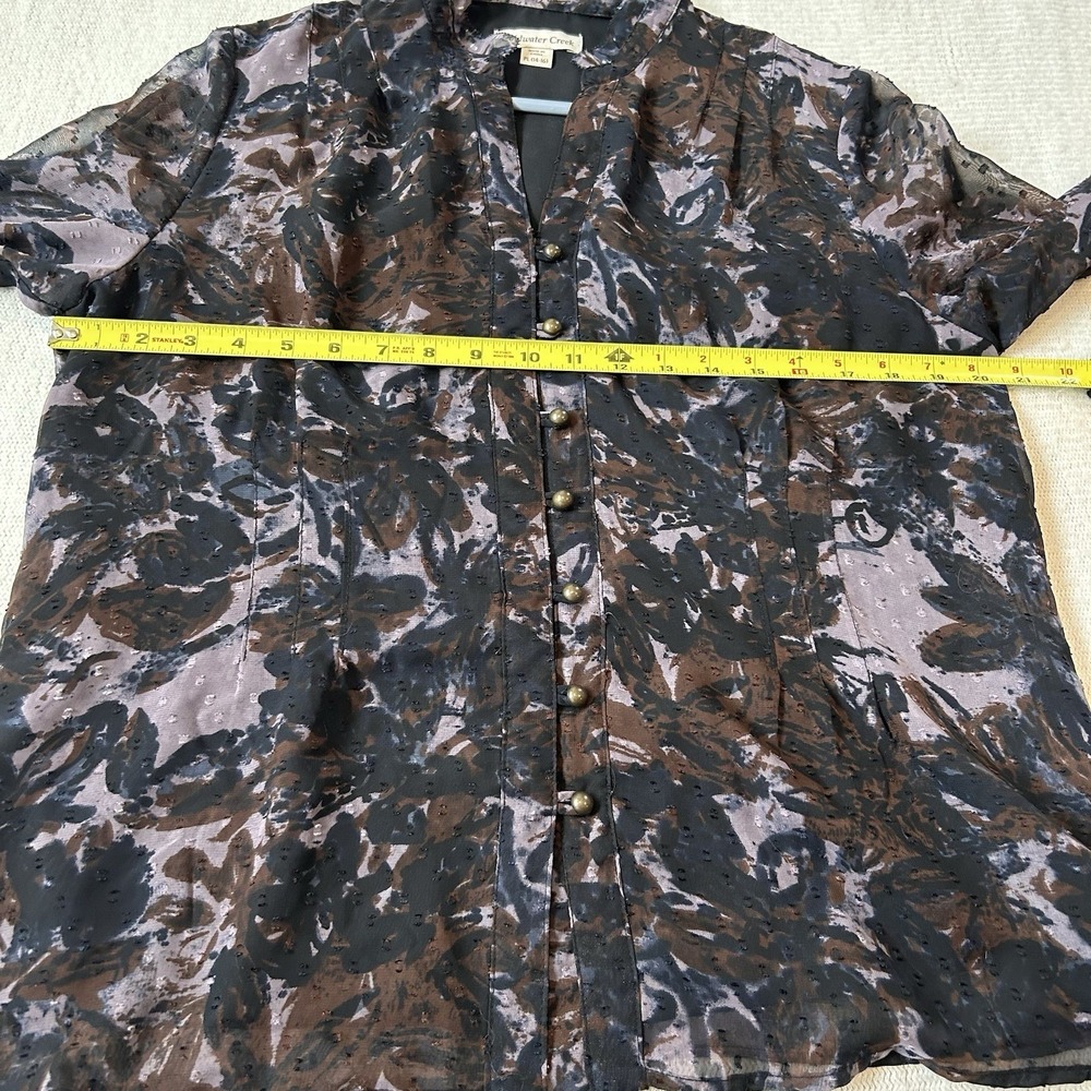 Dark Floral Purple Sheer Blouse Size PL 14-16 Buttons Romantic Coldwater Creek - Picture 13 of 14
